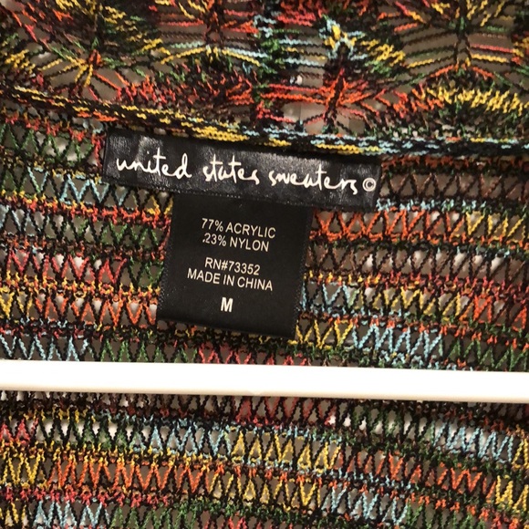United States Sweaters  Multi  Colored Print Knit Open Cardigan Sweater Medium - Picture 3 of 12